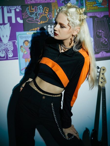 

romwe colorblock super crop sweatshirt i036#, White;black