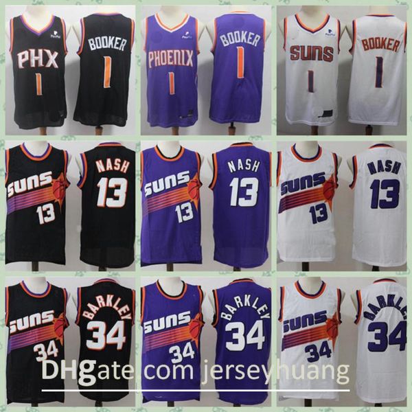 

mens vintage devin 1 booker steve 13 nash charles 34 barkley basketball jerseys stitched shirts, Black;red