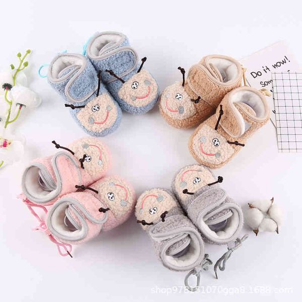 

walker toddler shoes 0-2-year-old ox tendon sole baby walking children's middle tube winter cotton plush warm little bee