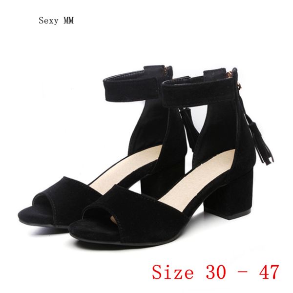 

dress shoes women sandals square high heels slip-on slippers peep toe pumps summer woman heel small plus size 30 - 47, Black