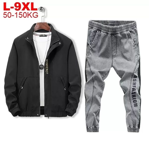 

men's plus size outerwear & coats men's man tracksuits men clothing sportswear jacket pants jeans 2 piece set 9xl, Black;brown