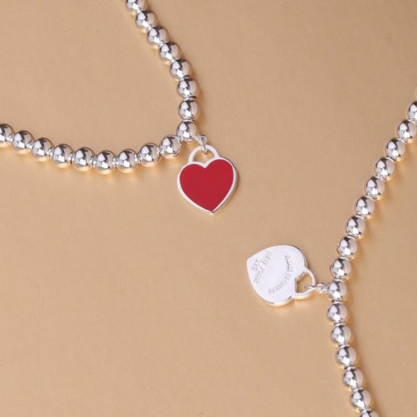 

beaded, strands red enamel 4mm light bead bracelet 1:1 original highest edition 925 sterling silver lobster clasp classic gift, Black