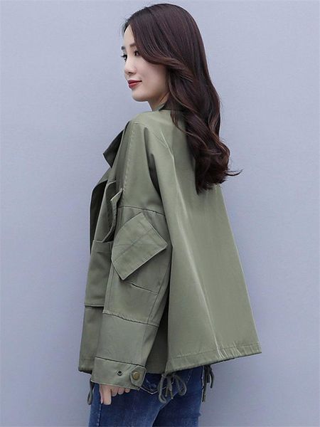 

women's trench coats workwear jacket for women 2021 autumn korean style loose large size casual fashion short coat lady windbreaker k10, Tan;black