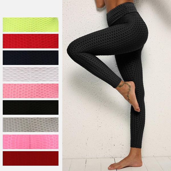 

yoga outfit bumps style leggings elastic jacquard bubble solid color indoor sports push up workout slim pants trousers