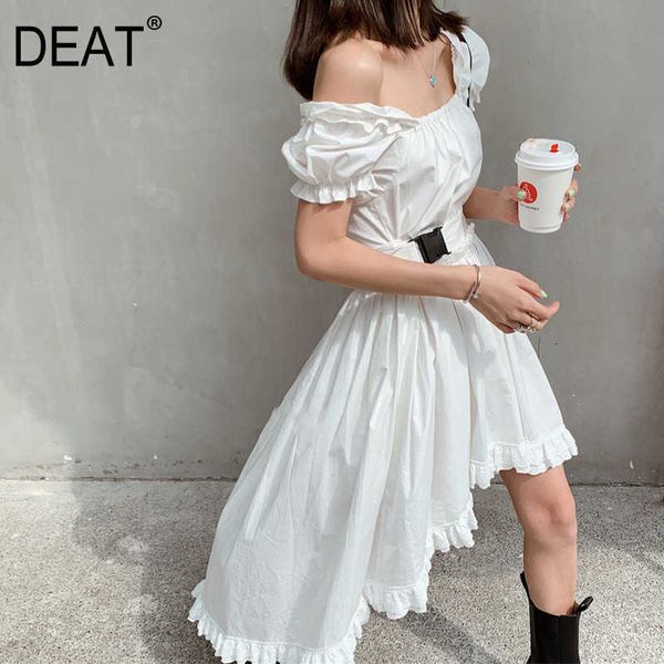 

[deat] summer fashion square collar high waist knee-length solid color asymmetrical elegant dress women 13q166 210527, Black;gray