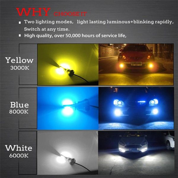 

two lighting modes car headlights white/yellow 2pcs set dual color fog light