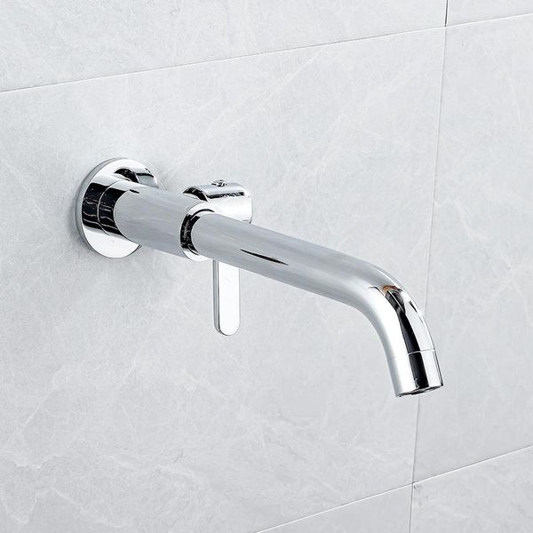 

splashproof bathroom wall-mounted long mop pool faucet single cold chrome/black brass basin golden tap sink faucets