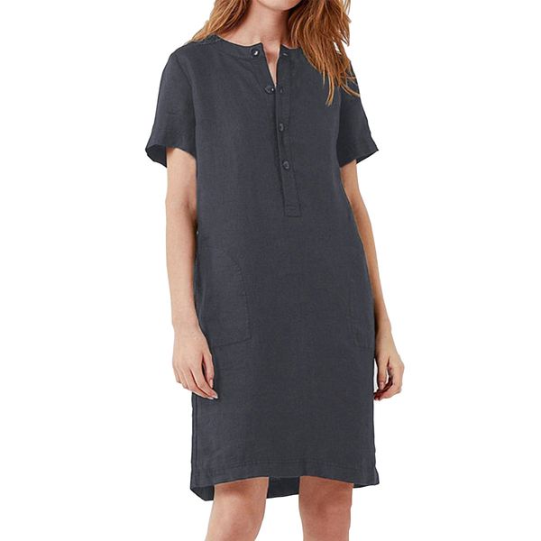 

middle cotton hemp loose short sleeve dress for elder girls, White;black