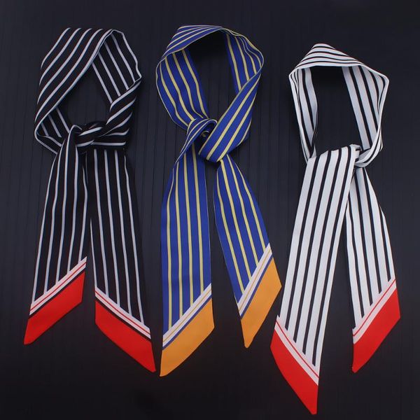 

scarves 100*5cm variety striped prints arm bag silk scarf women's all-match small ribbon hair band, Blue;gray