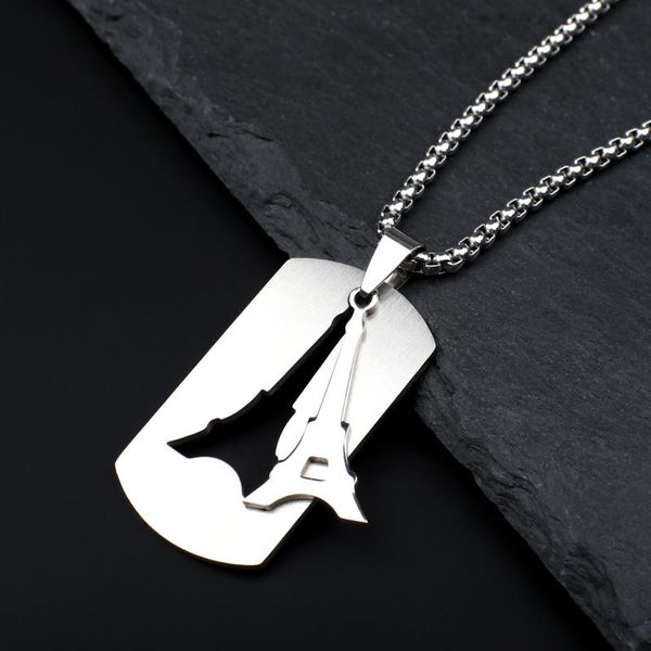 

pendant necklaces men necklace french tower removable stainless steel glossy style chain autumn 2021 fashion cool jewelry, Silver