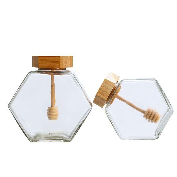 

wine glasses 220ml/380ml hexagonal glass honey bottle with wooden stirring rod