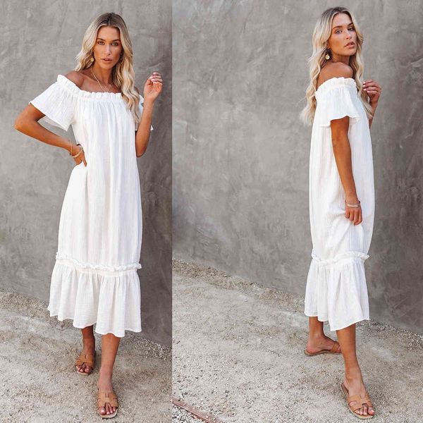 

sleeve new women's one dress shoulder solid short hem, White;black
