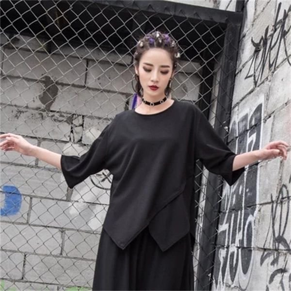 

women's t-shirt 2021summer five-sleeve leisure personality loose clothing europe and the united states patchwork asymmetric, White