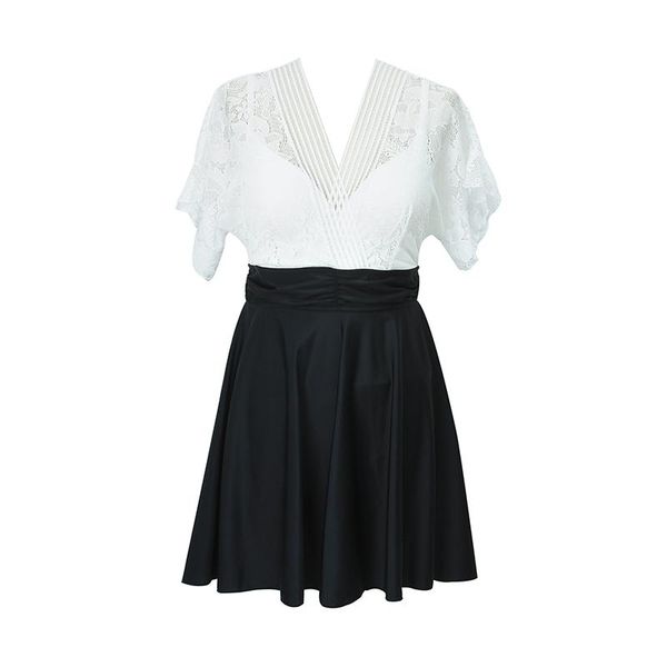 

one-piece suits 2021 plus size l-5xl swimming suit for women push up black mesh swimsuit short sleeve ladies swim dress one piece bathing