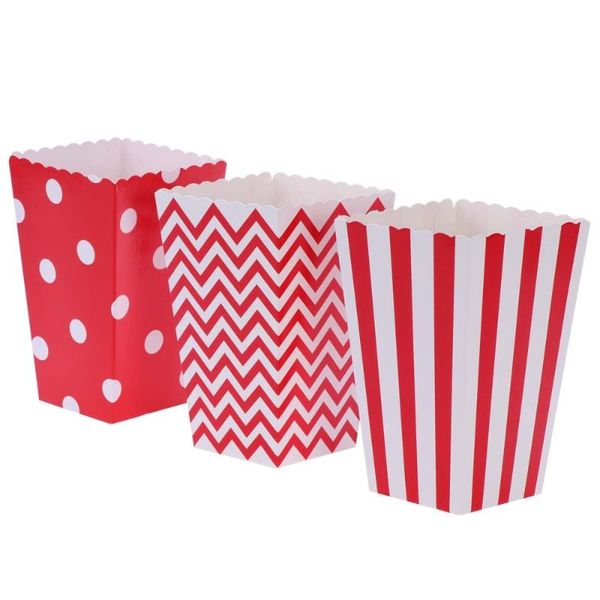 

30pcs popcorn carton stripe wave dot pattern chicken cartons snack container for birthday parties baby shower graduation (red) gift wrap