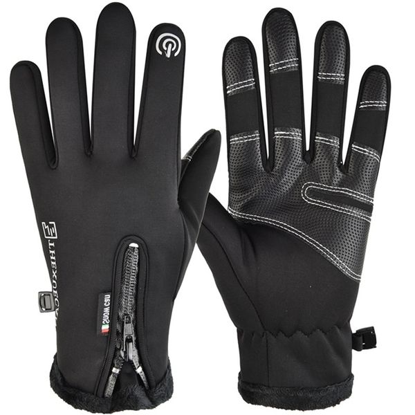 

autumn and winter outdoor sports anti water, wind plush warm riding touch screen fishing express gloves men, Black