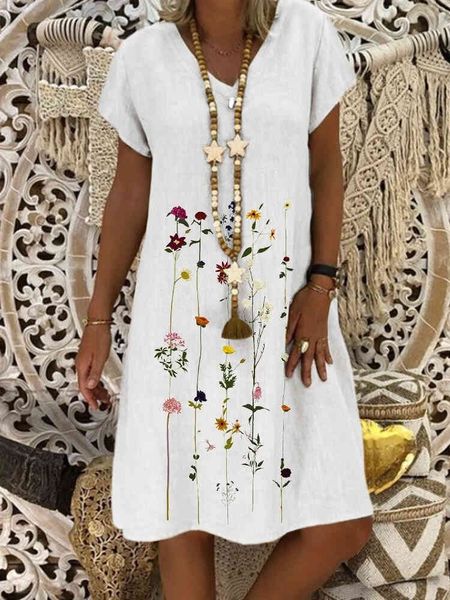 

dress casual floral printed v-neck short sleeve midi kz017, Black;gray