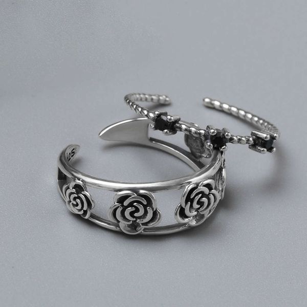 

rose ring female s925 sterling silver fashion personalized index finger ring, Black