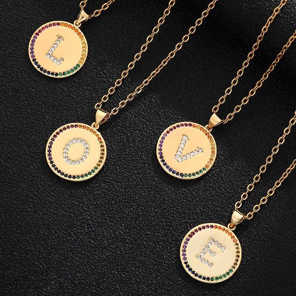 

pendant necklaces initial necklace female jewelry 26 letters copper inlaid color zircon vacuum plated stainless steel chain gift women, Silver