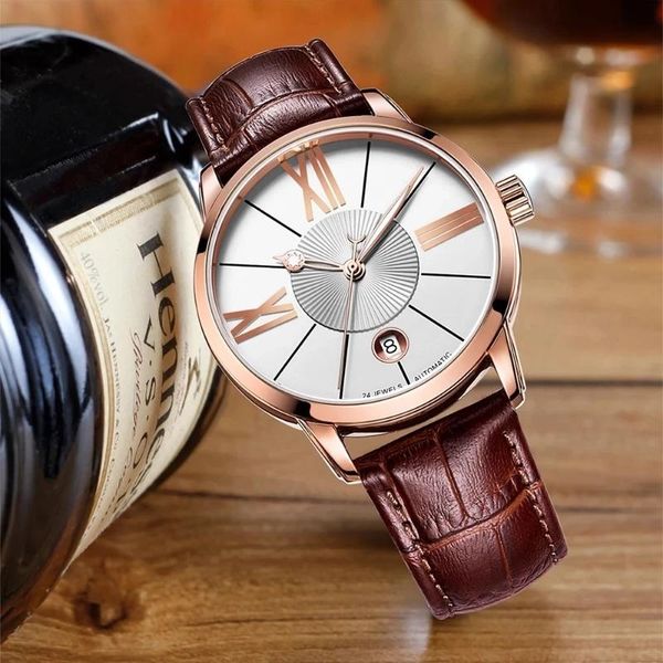 

wristwatches cadisen c8113 men watch japan nh35a movement sapphire crystal automatic mechanical 2021 mens wristwatch with leather strap, Slivery;brown