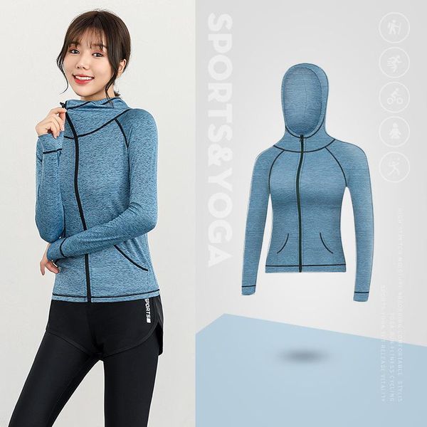 

yoga outfit quick dry hooded shirt women zipper long-sleeved running jacket breathable fitness workout slim gym clothing