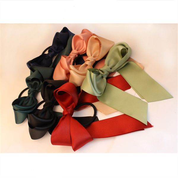 

1pc women tiara satin bow tie scrunch hair band ribbon scrunchie ponytail holder rope rings hair accessories for girl, Silver