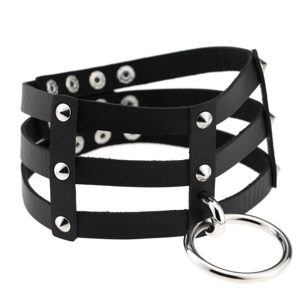 

chokers harajuku punk necklace jewelry female fashion gothic stud handmade three row cage leather collar decorations, Golden;silver