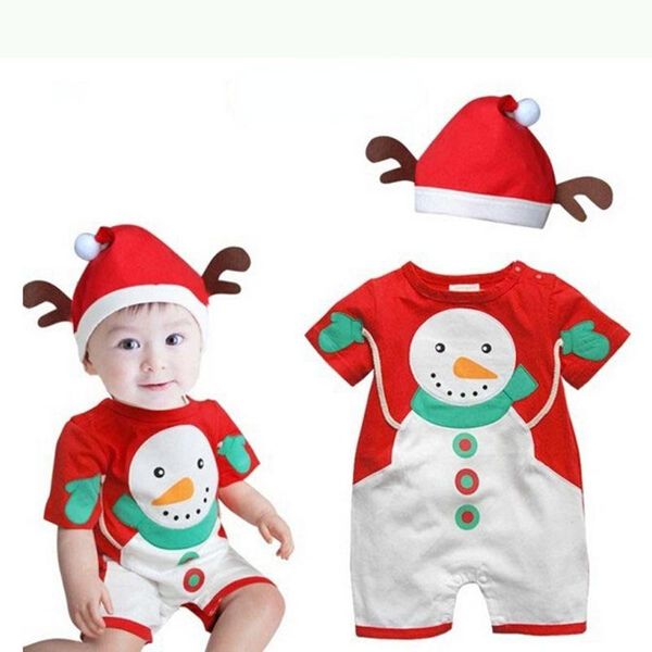 

jumpsuits baby boys girls christmas clothes short sleeve one piece bodysuits red snowman costume ropa para bebes with hat 2 pieces set, Blue