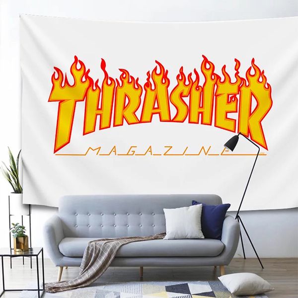 Gobelin-Thrasher-Flagge, zum Aufhängen im Innenbereich, Raumdekoration, Skate-Shop, Skateboard-Banner-Stil, Digitaldruck, 100D Polyester