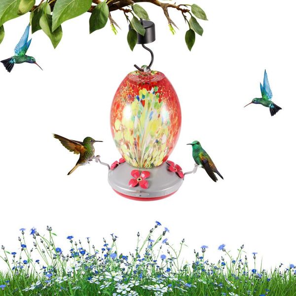 Altre forniture per uccelli Mangiatoia per colibrì Ciotola d'acqua decorativa Vaso in vetro Appeso Colore brillante 4 stazioni di alimentazione Gancio per protezione formica