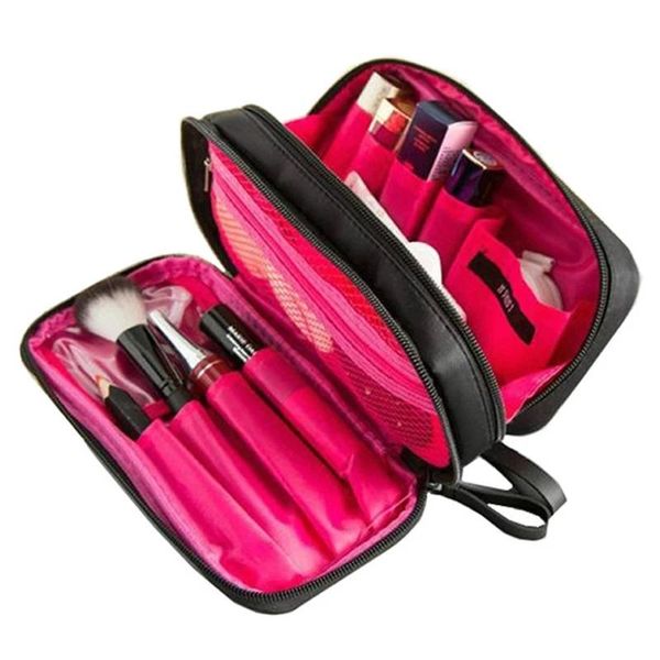 

big travel beauty zipper makeup brushes lipstick organizer bag nylon cloth double cosmetic wash make up supplies bags & cases
