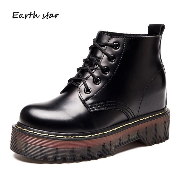 

boots earth star winter platform shoes women brand lady real leather footware cross-tied ankle boot female warm, Black