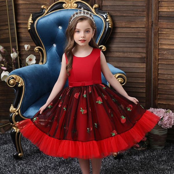 

girl's dresses flower girls sequined bow lace tulle o-neck knee-length sleeveless luxury champagne lovely kids party princess gown f157, Red;yellow