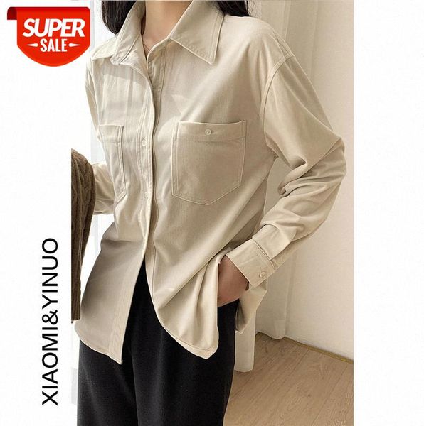 

[ou fan] 7697 corduroy shirt design sense, retro long-sleeved shirt, women's casual wear #zf8y, Black;gray