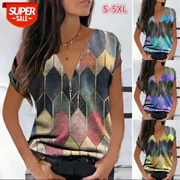 

[in stock]spring and summer european american women's fashion digital printing casual short-sleeved v-neck t-shirt #jl5c, White