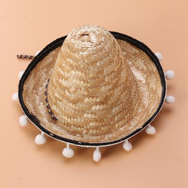 

party hats pompom hat mexican straw hawaiian style dressing props supplies birthday gift decoration 60cm (grass color)