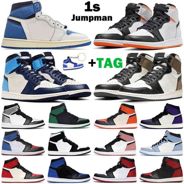 

men women basketball shoes jumpman 1s high og 1 military blue electro orange unc patent court purple chicago obsidian mens sports sneakers, Black