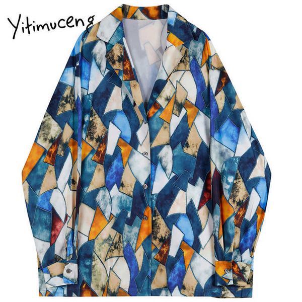 

yitimuceng print blouse women button shirts loose spring fashion clothes notched long sleeve office lady casual 210601, White