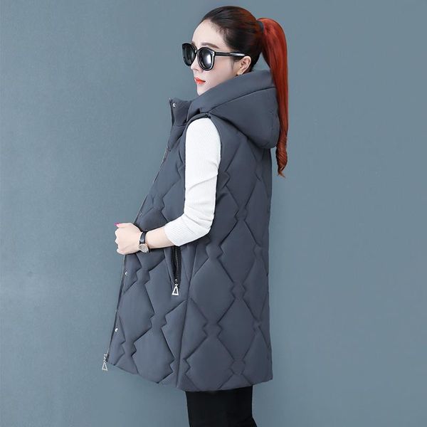 

women's vests long winter for women solid hooded female sleeveless down jacket zipper waistcoat autumn coat, Black;white