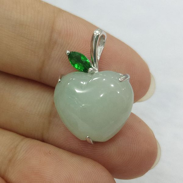 

fine jewelry natural 925 silver emerald jade carved apple shape trendy charm women pendant christmas present, Black;brown