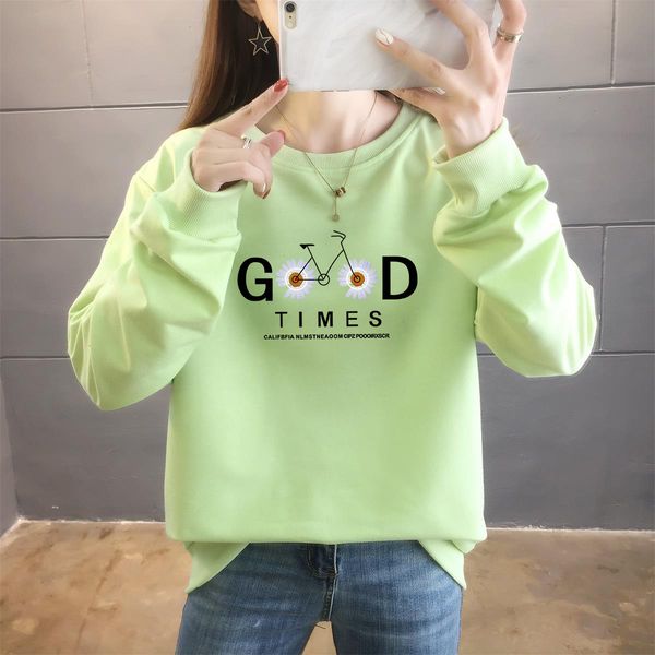

sweater autumn loose large thin long sleeve printed women's 2021 round neck student casual coat, Black