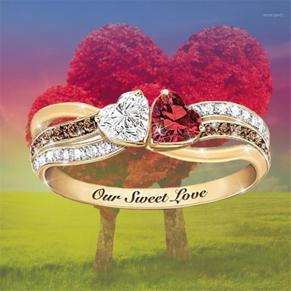 

wedding rings fashion luxury heart-shaped geometric line zircon ring female temperament all-match party banquet jewelry wholesale1, Slivery;golden