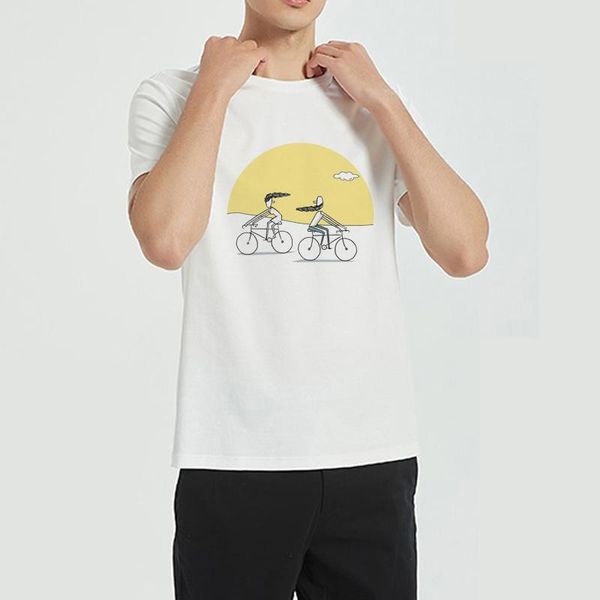 

men's t-shirts dusk bike pattern print cartoon t-shirt summer trendy men/women graphic t shirts be in love with aestheticism couple clo, White;black
