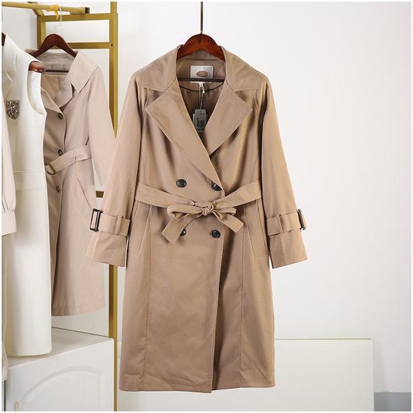 

women's trench coats dongyang home [la] 2021 autumn clothes korean style waist slimming solid color elegant coat 6375., Tan;black