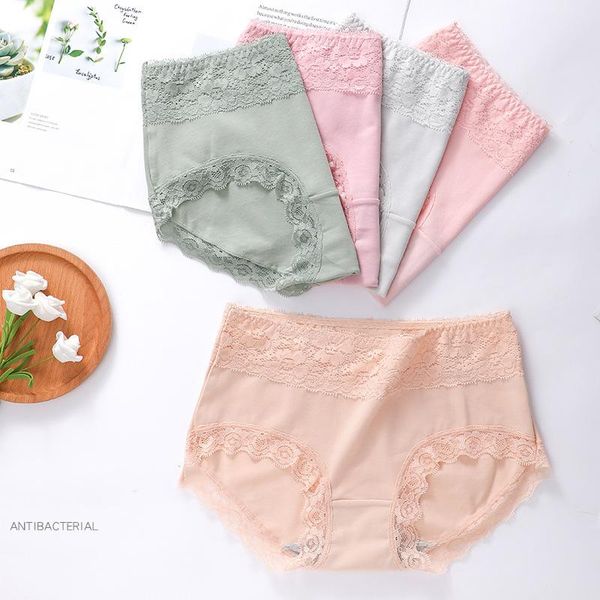 

women's panties lace cotton mid-rise female underwear skin-friendly lingerie for women breathable large size underpants, Black;pink