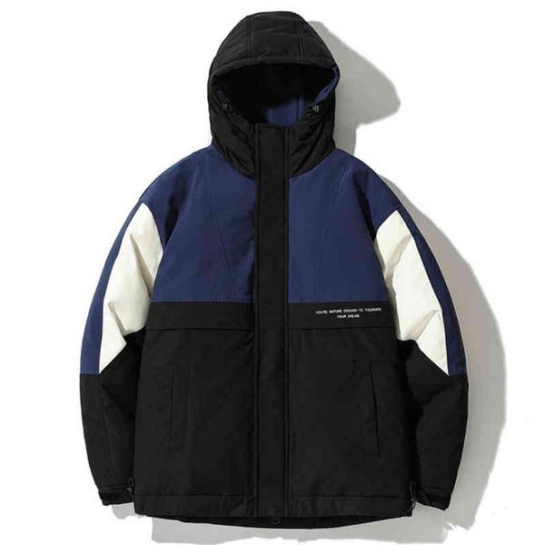 

down men's thick thermal jacket hooded coat overcoat winter parka 90% white duck, Black