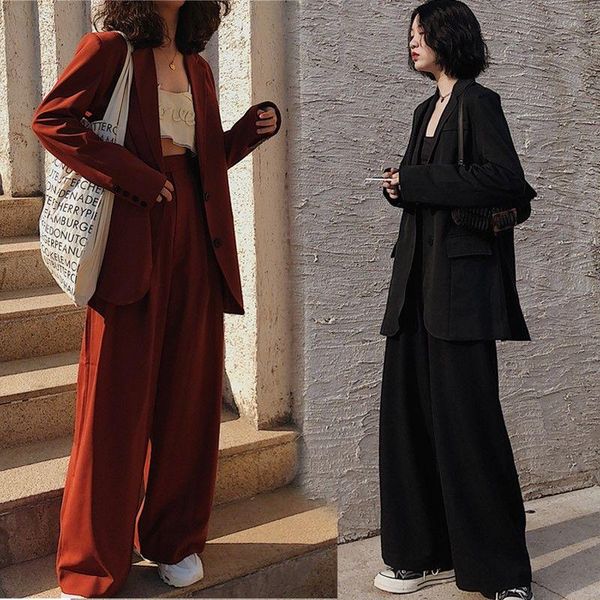 

women's two piece pants 2021 women suits pant for office attire oversized black blazer 2 pieces set trajes de mujer tailleur femme, White