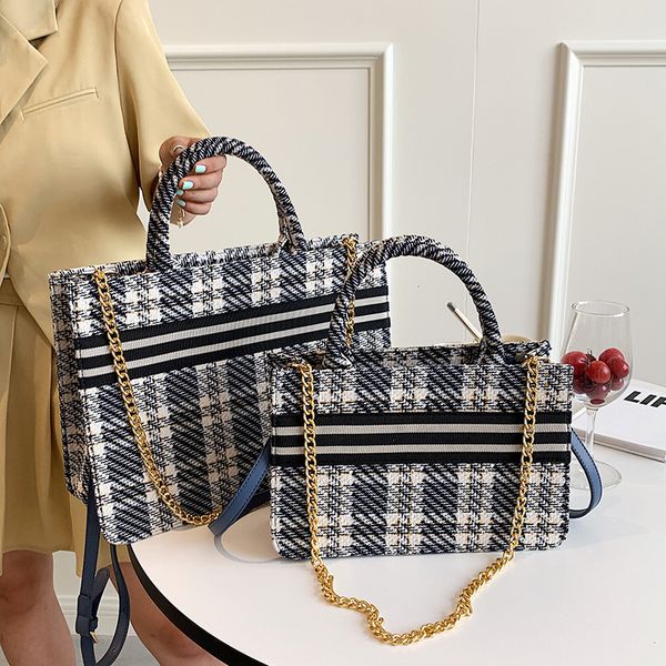 

new women's bags 2021 new bags female 2021 new fashion portable tote bag korean texture canvas lattice chain messenger bag