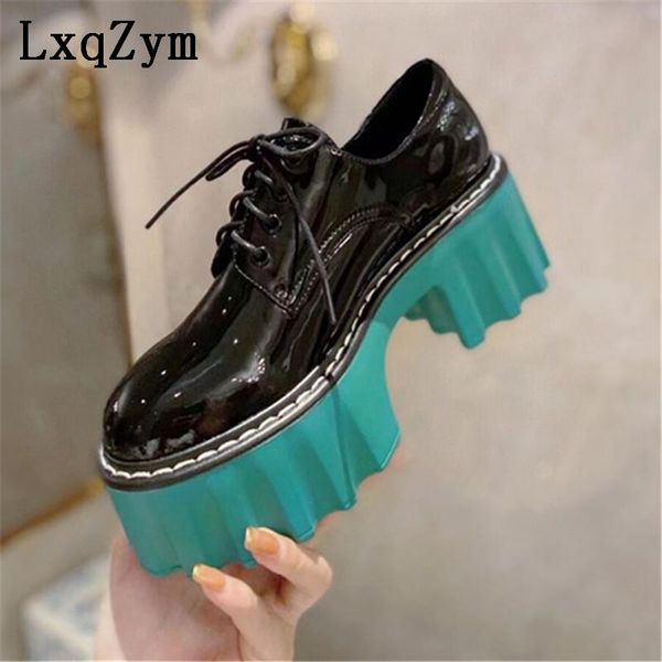 

dress shoes est platform genuine leather lace up thick sole women ladies female fashion shoe for, Black