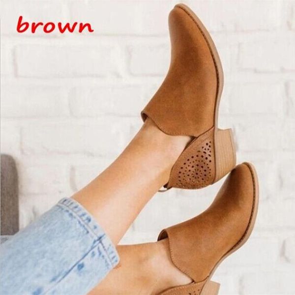 

boots 2021 women shoes retro high heel female slip on mid heels casual botas mujer booties feminina size 35-43, Black